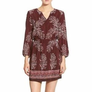 NEW Madewell Mini Dress Womens Red Silk Floral Boho 3/4 Sleeve Hippie Size 2